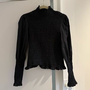 Veronica Beard Smocked Puff Sleeve Shirt